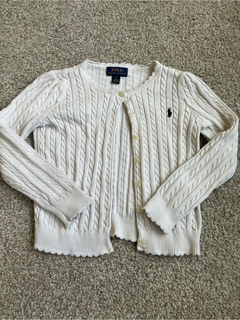 Polo by Ralph Lauren Cream Cable-Knit Button-Up Cardigan